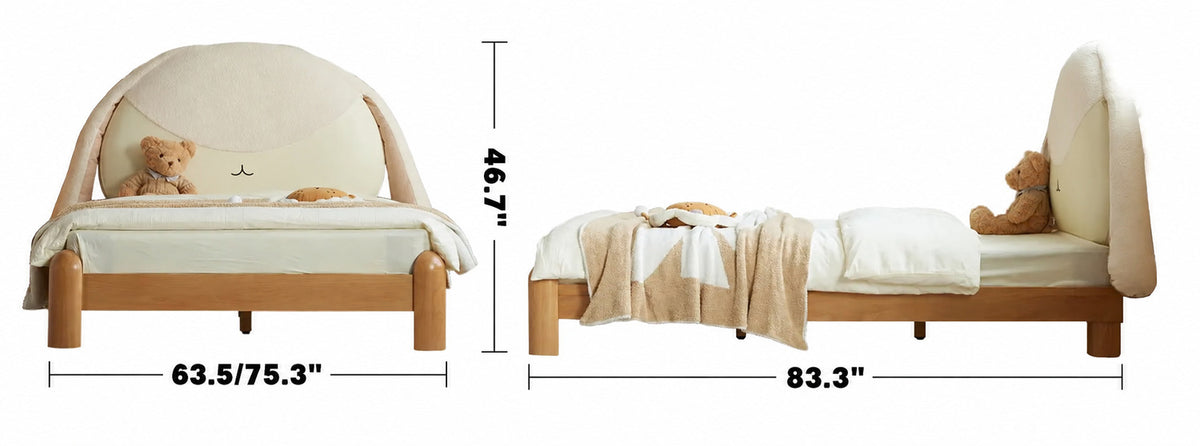 Cream Wood Kids Bed BUNNY Size Chart