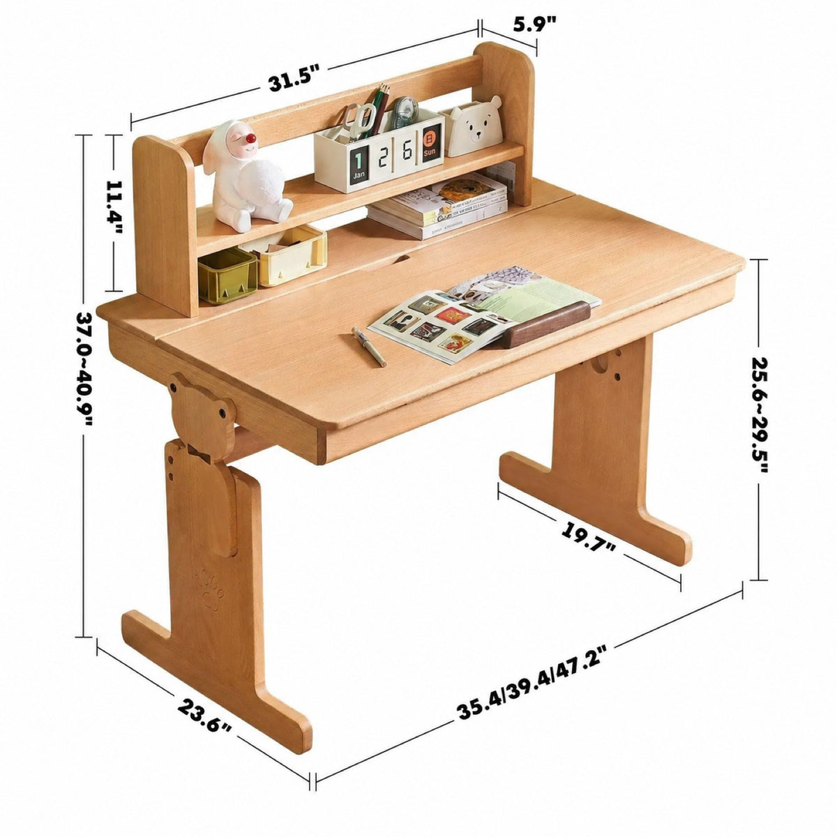Scandinavian Wood Kids Study Table ELEVATE Size Chart