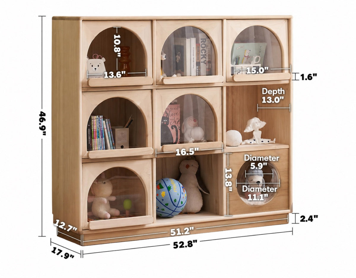 Scandinavian Wood Kids Display Cabinet ARCHI Size Chart