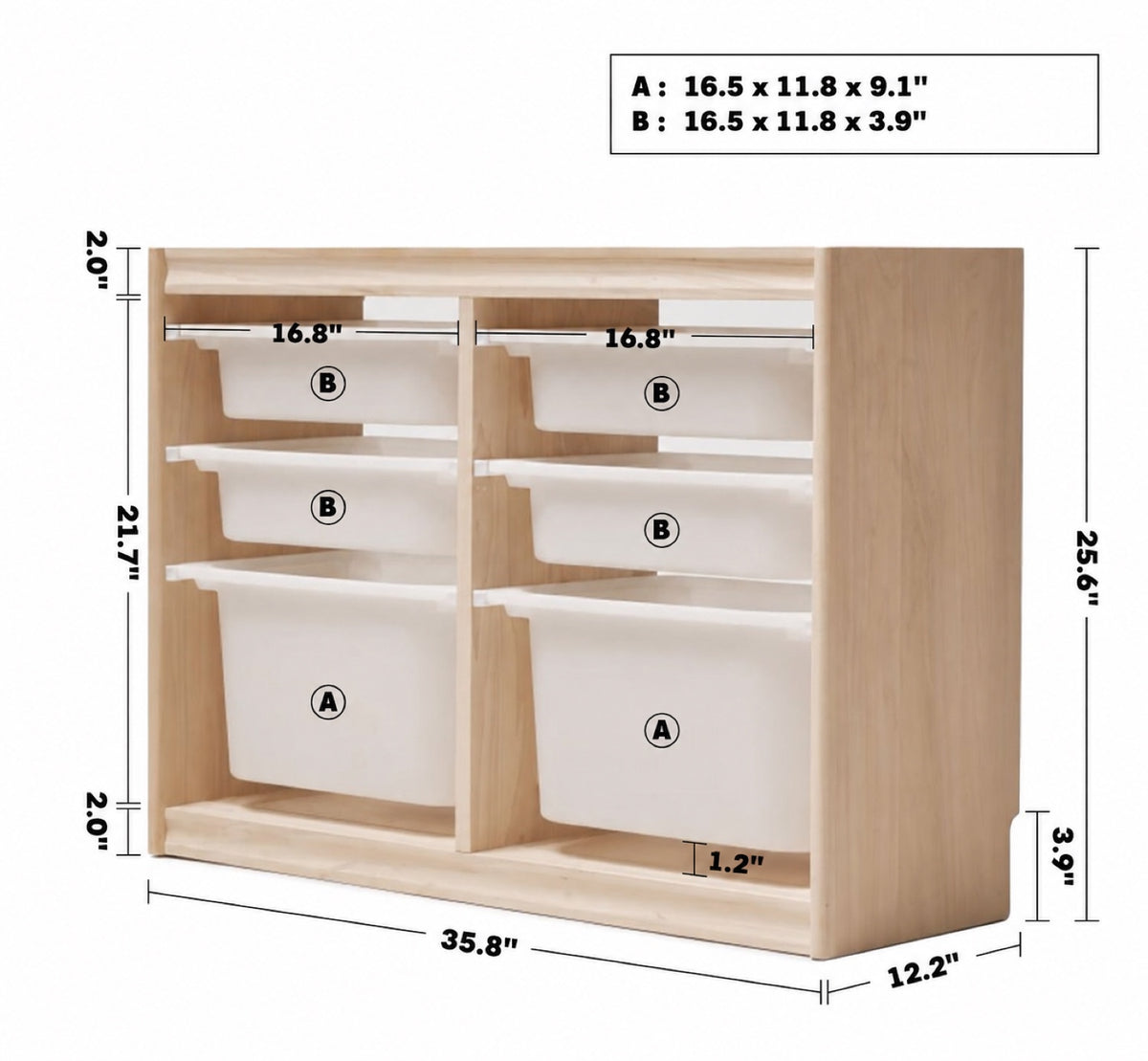 Scandinavian Wood Kids Drawer Cabinet WHIMSI Size Chart