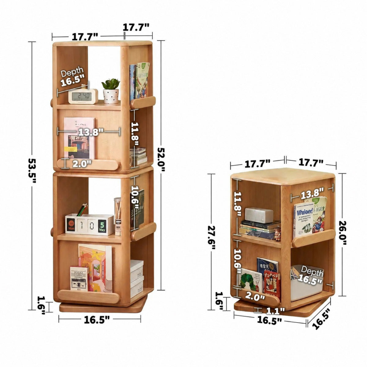 Scandinavian Wood Kids Swirling Bookshelf SNUG Size Chart