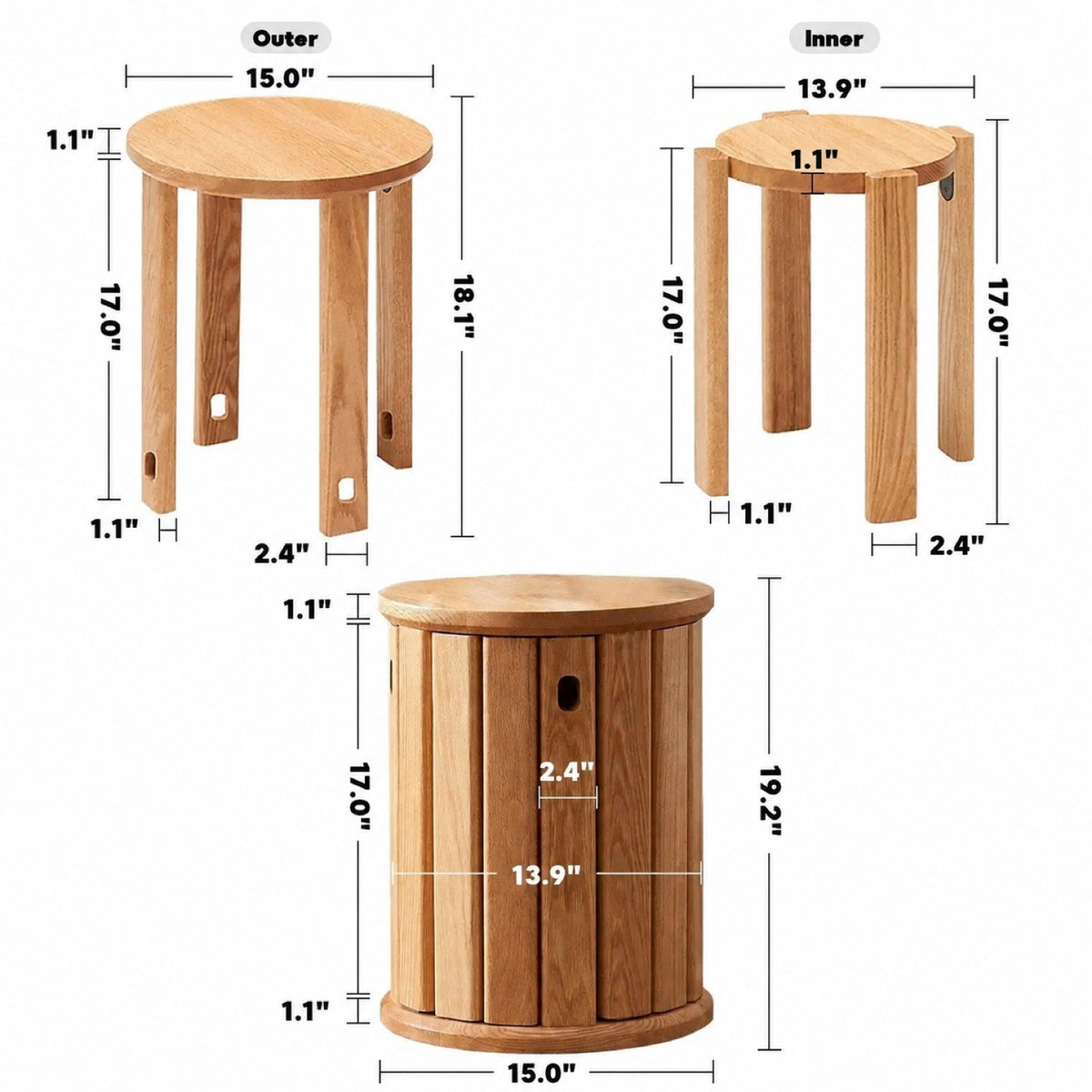 Scandinavian Oak Wood Stackable Stool HARVEST Size Chart