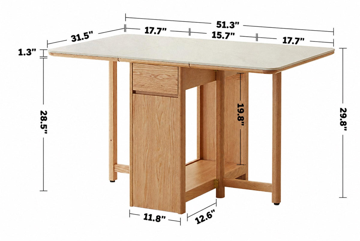 Scandinavian Wood Foldable Extendable Dining Table HEMU Size Chart