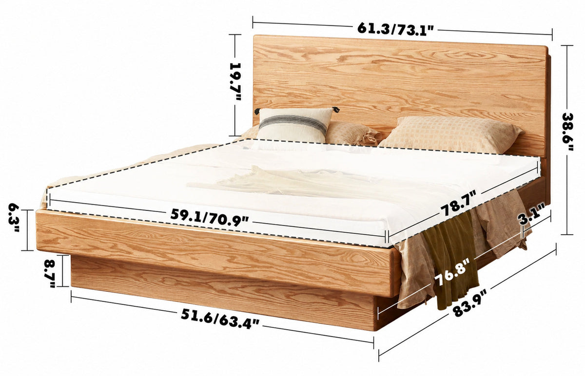 Scandinavian Wood Storage Bed Frame OAKMIST Size Chart