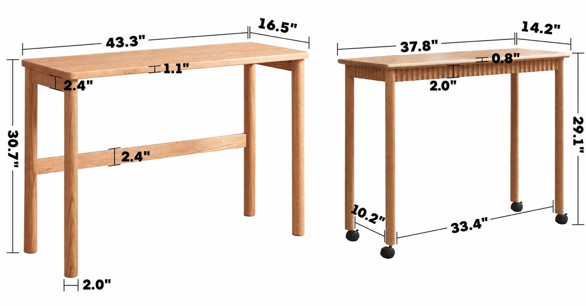 Scandinavian Wood Caster Wheel Extendable Study Table TWIN LAYER Size Chart