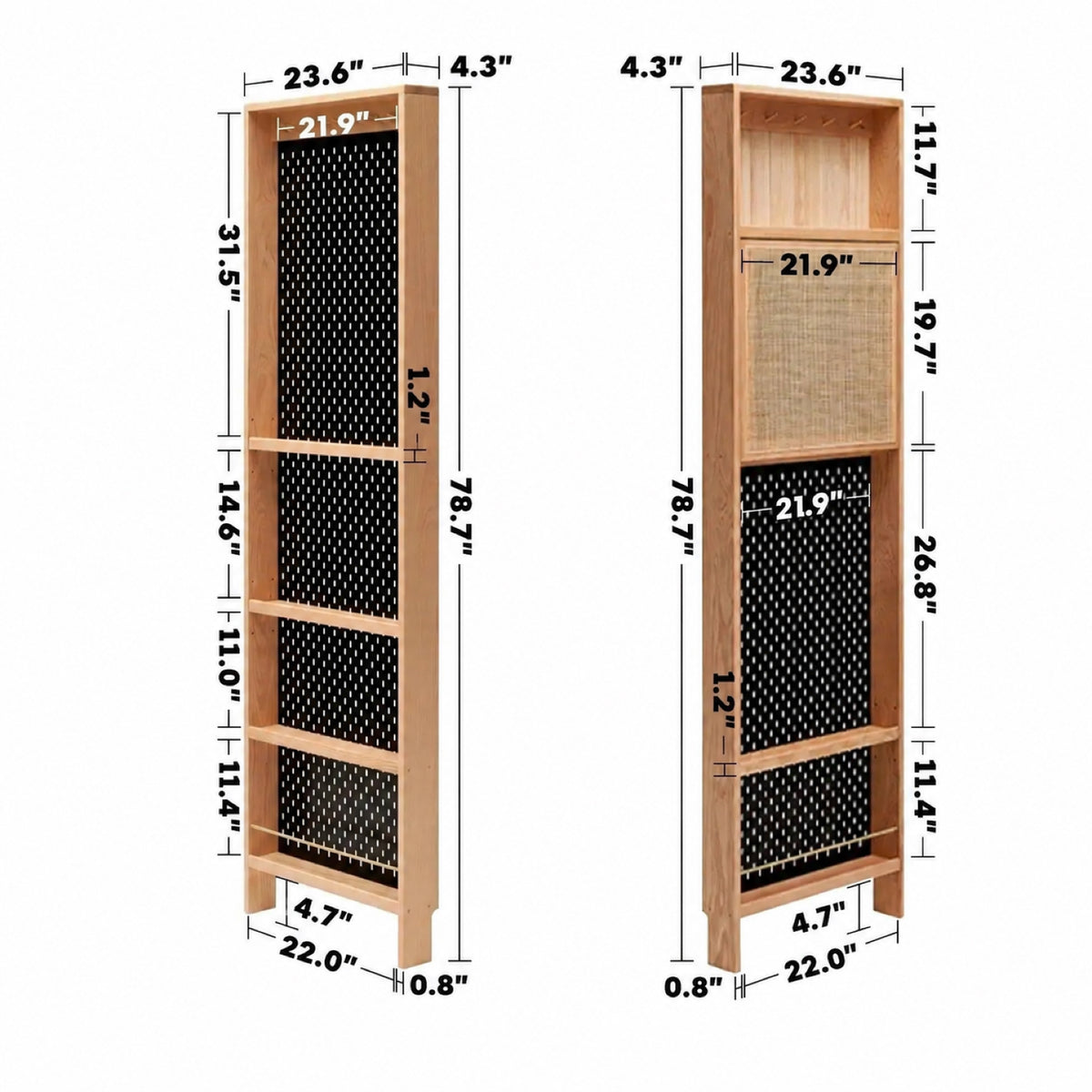 Scandinavian Wood Display Shelf CHIC SLIM Size Chart