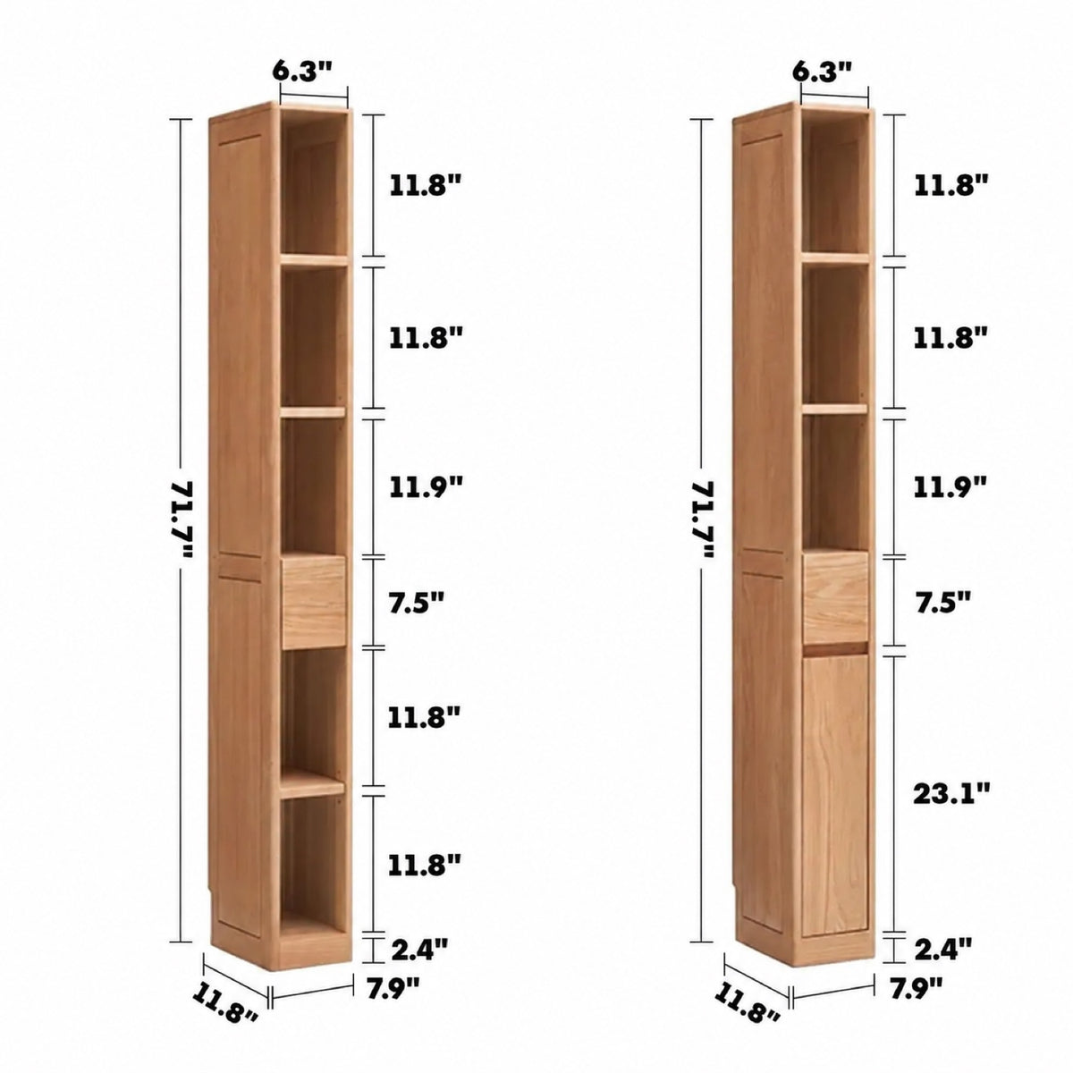 Scandinavian Wood Bookshelf CORNER FORTUNE Size Chart