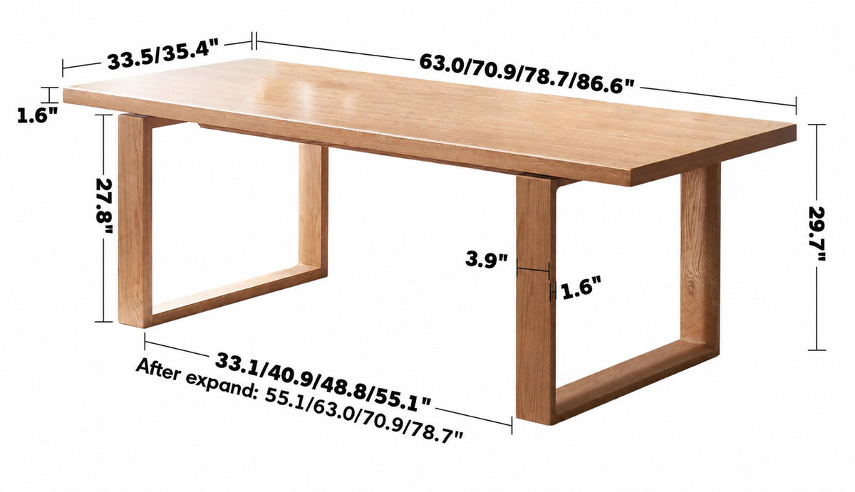 Scandinavian Oak Wood Dining Table KUMO Size Chart