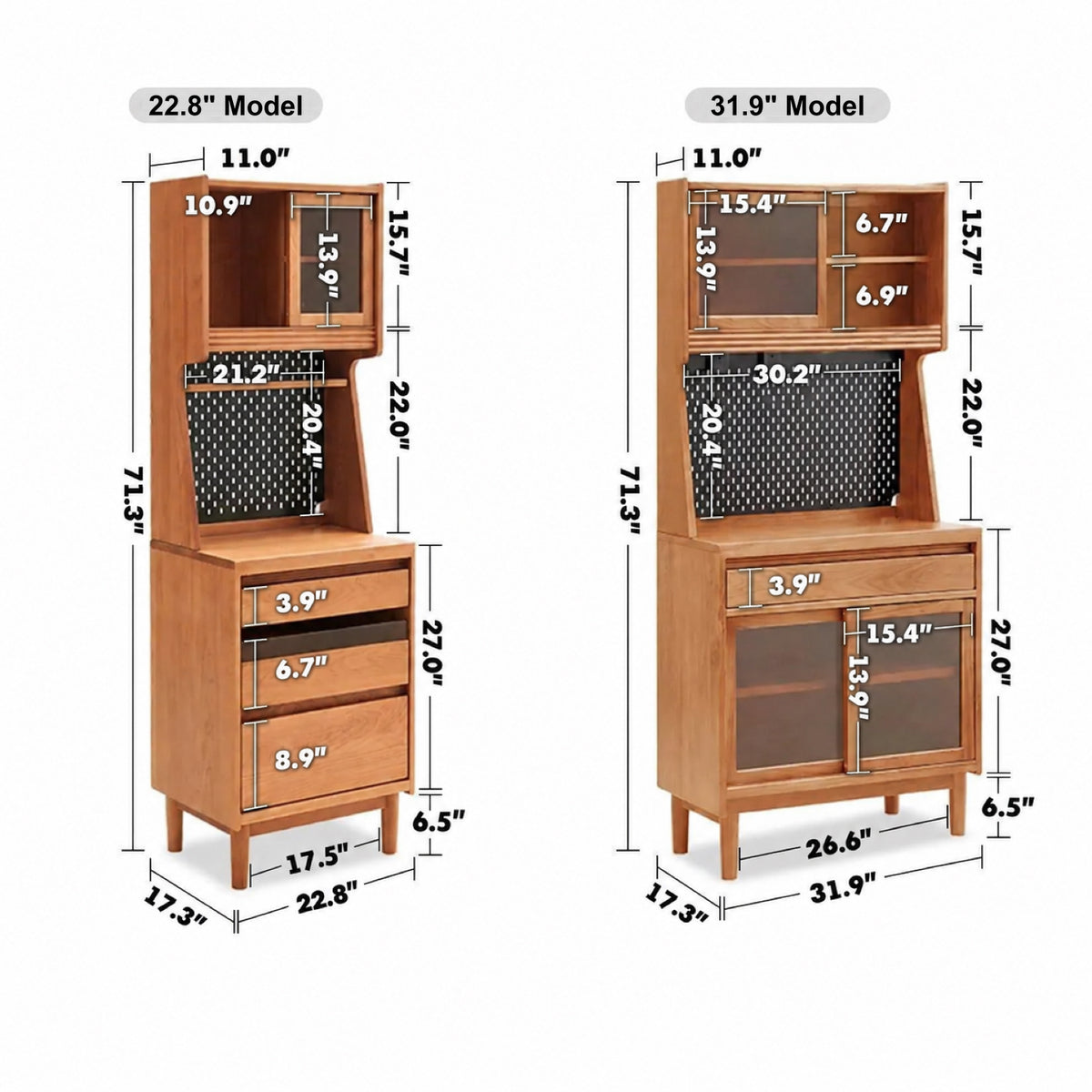 Scandinavian Wood Cabinet CHERRY RETRO Size Chart