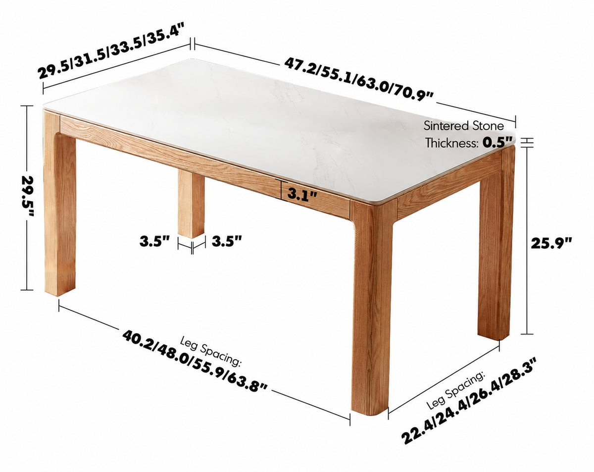Scandinavian Sintered Stone Dining Table HULK Size Chart