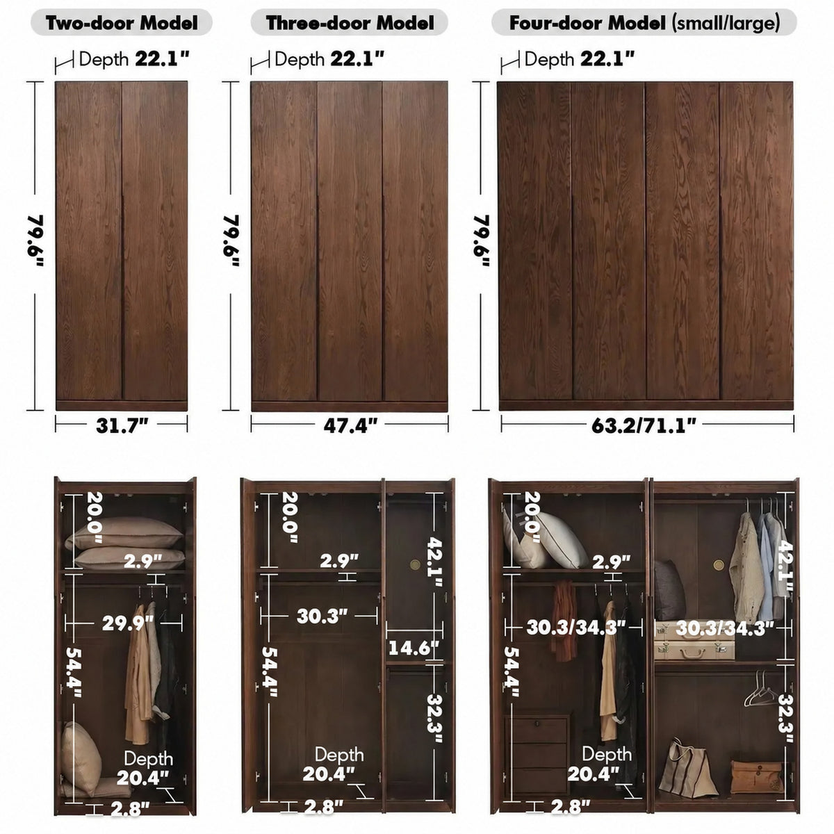 Scandinavian Wood Wardrobe BELLE Size Chart