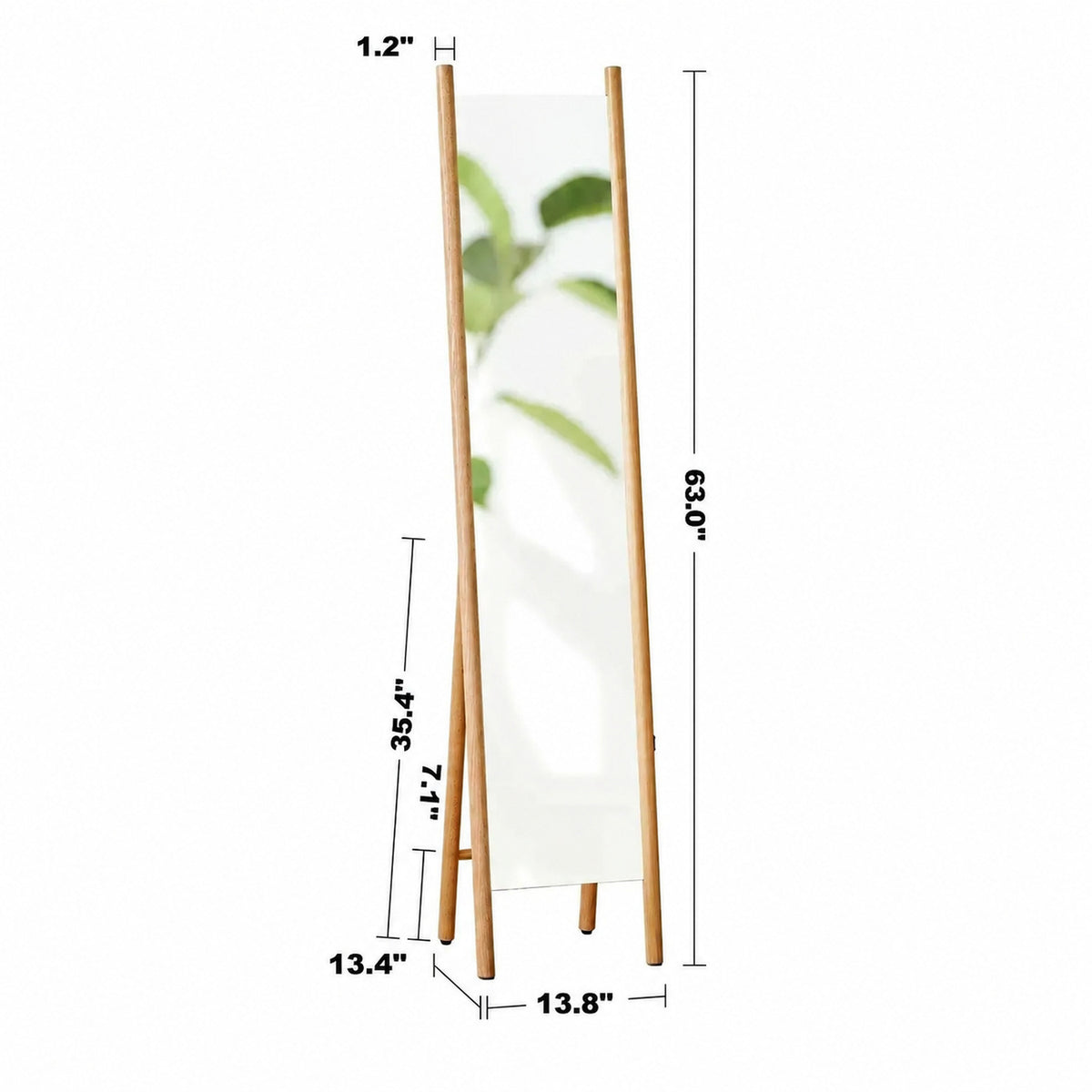 Scandinavian Oak Wood Standing Floor Mirror PREMIUM Size Chart
