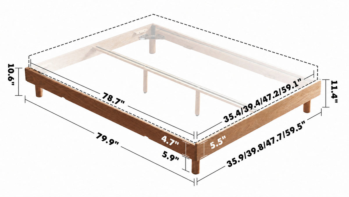 Scandinavian Oak Wood Platform Bed GRIMM Size Chart