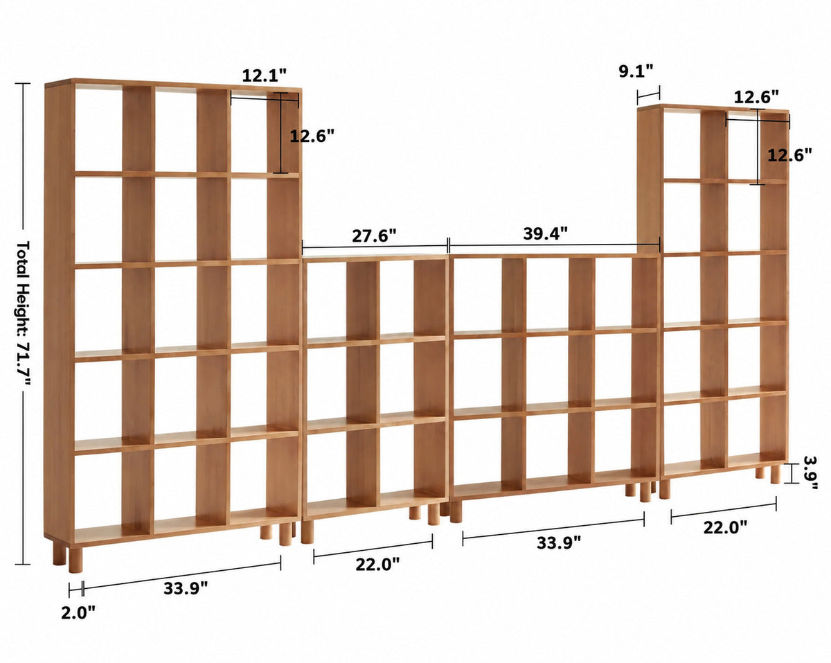 Scandinavian Beech Wood Bookshelf MURAL Size Chart