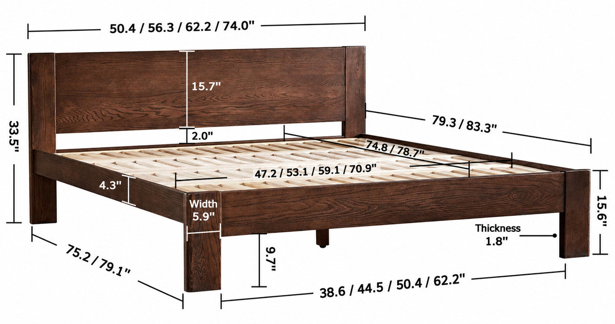 Scandinavian Oak Wood Bed VELORA Size Chart