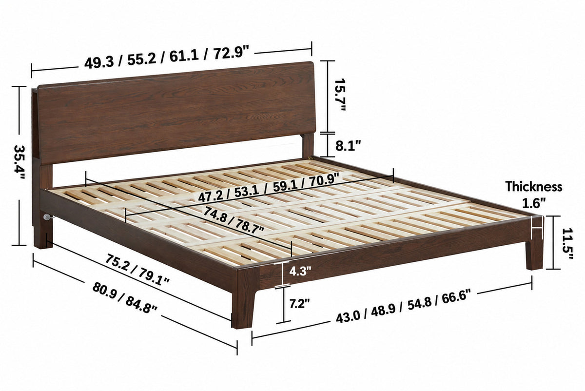 Scandinavian Oak Wood Bed APERTURE Size Chart