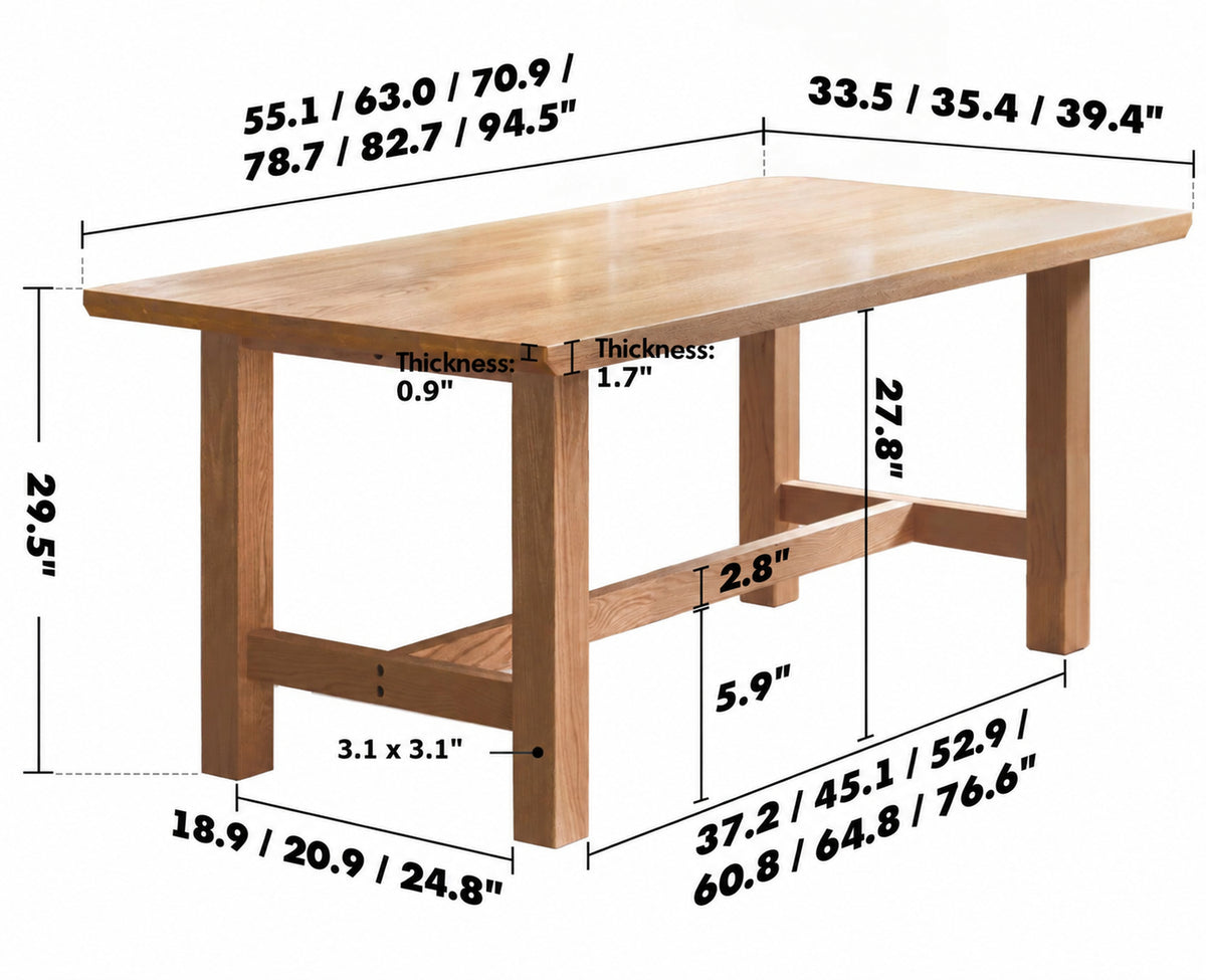 Scandinavian Oak Wood Dining Table HAVEN Size Chart