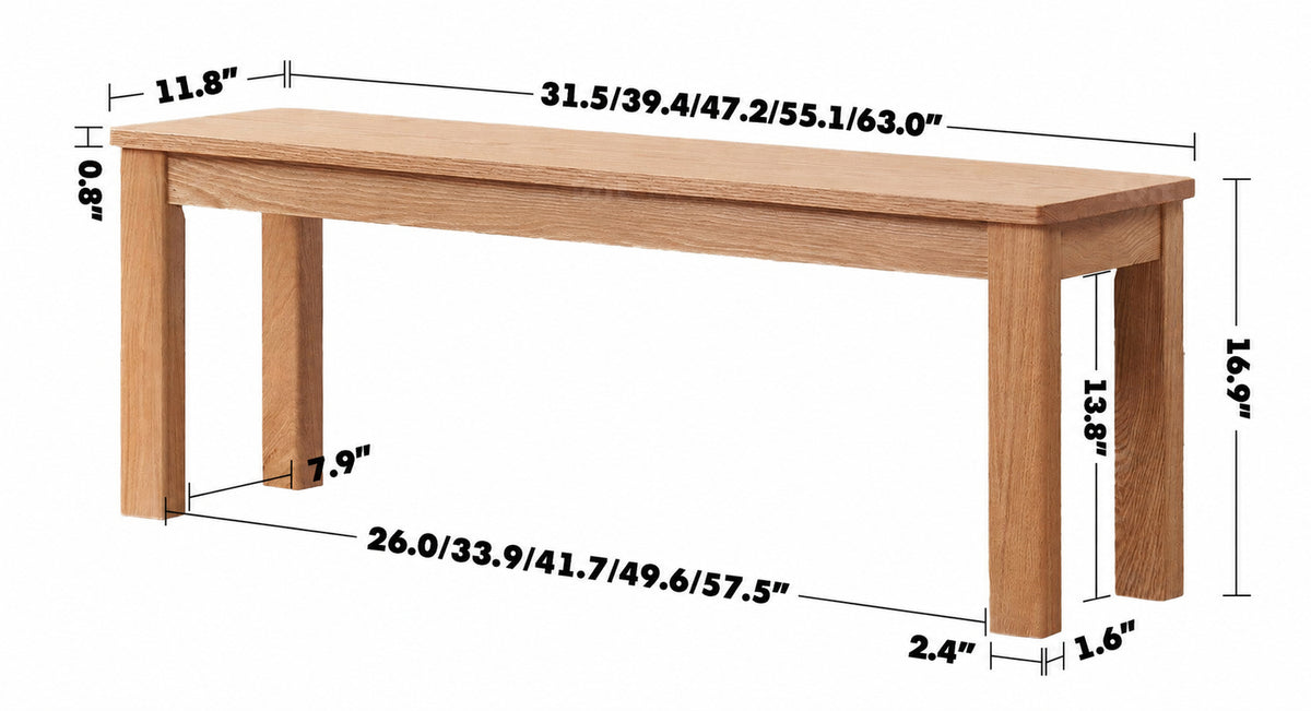 Scandinavian Oak Wood Dining Bench LIGNA Size Chart