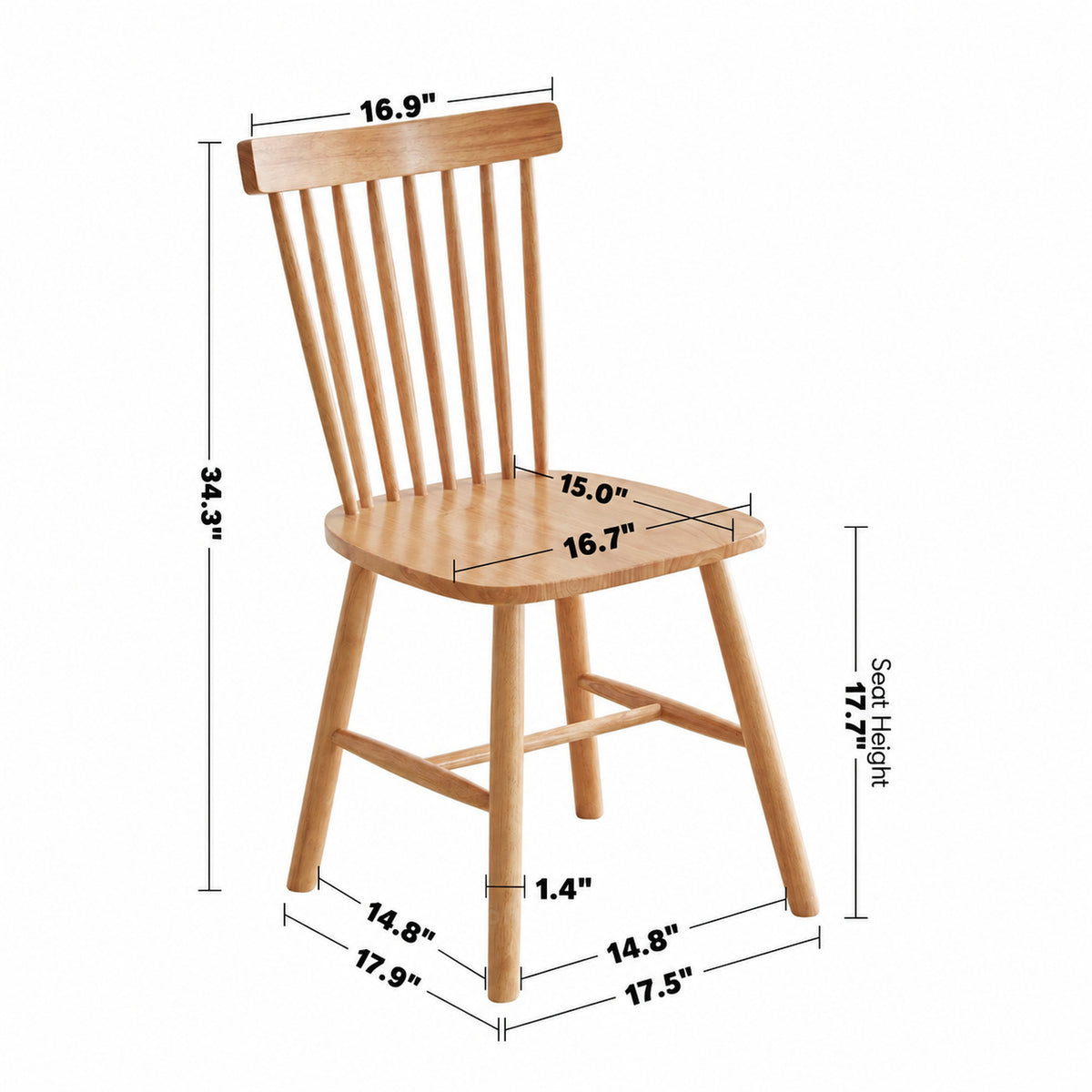Scandinavian Rubber Wood Dining Chair WINDSOR Size Chart