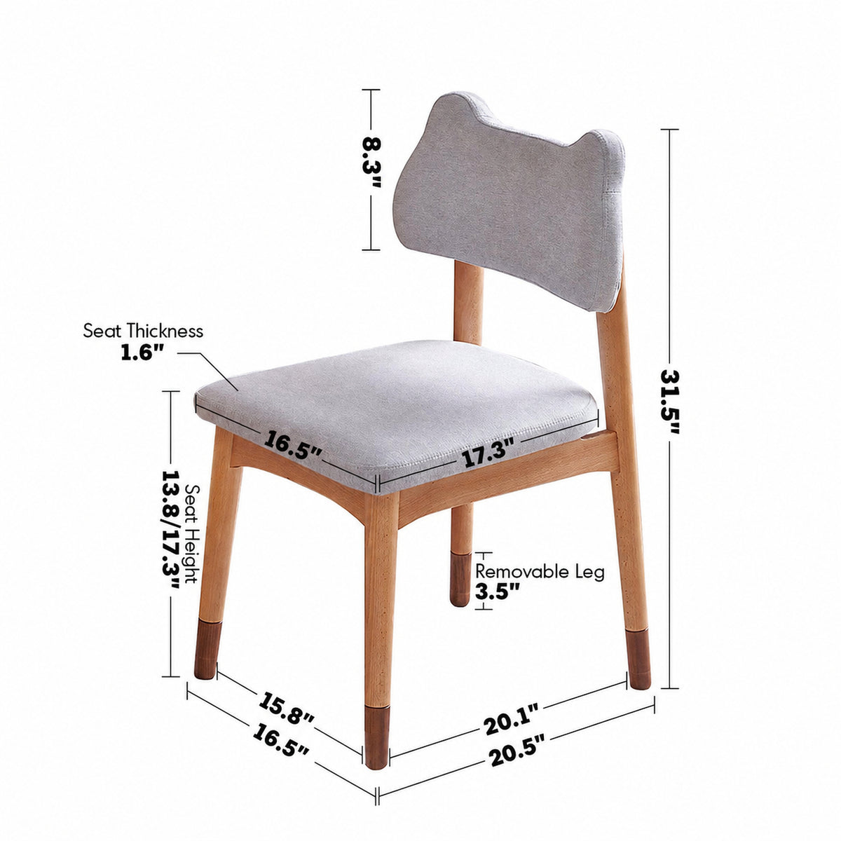 Scandinavian Beech Wood Mixed Weave Fabric Kids Dining Chair CAT Size Chart