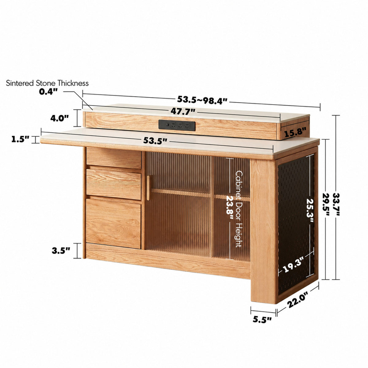 Scandinavian Oak Wood Sintered Stone Extendable Island Dining Table With Cabinet MODUCAB Size Chart