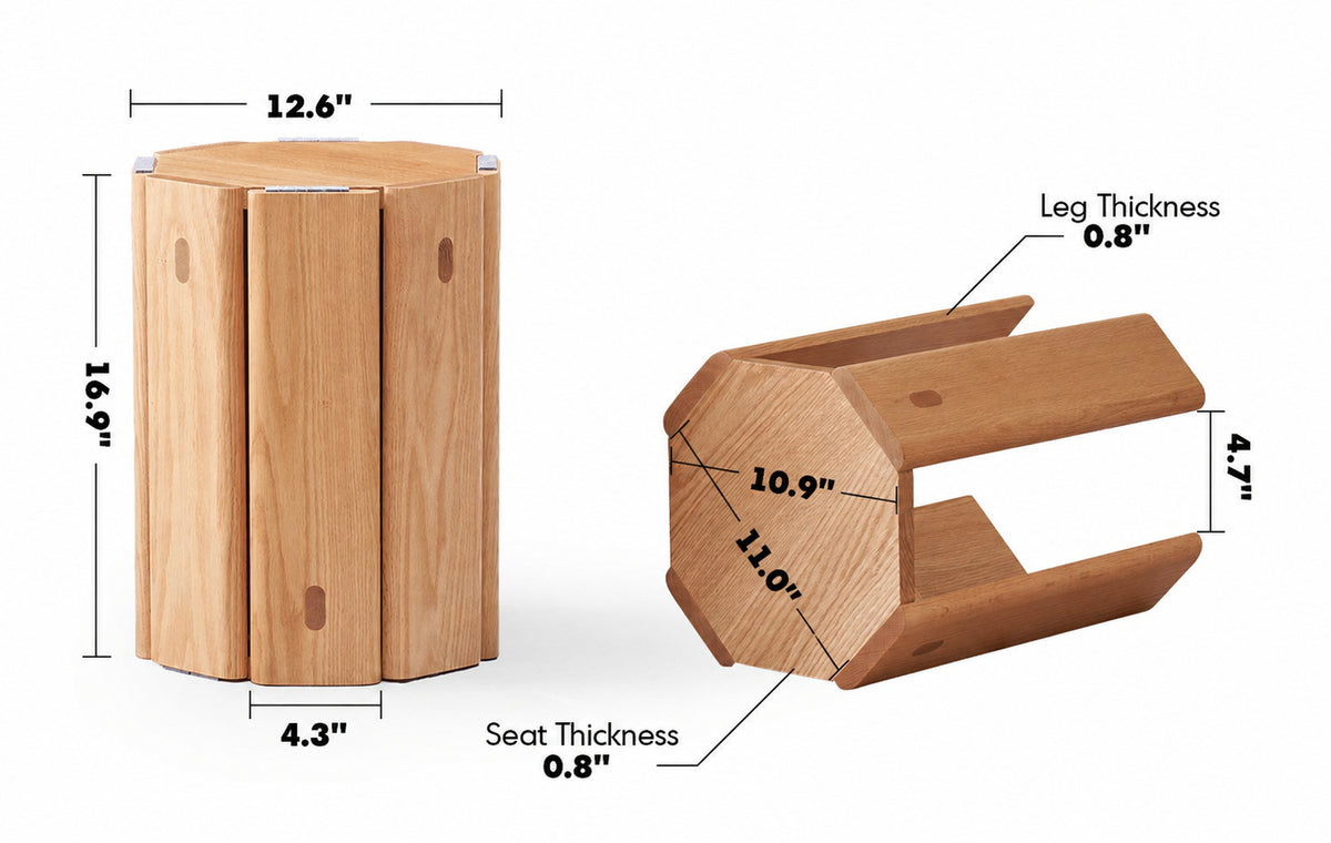Scandinavian Oak Wood Stackable Stool Side Table 2pcs Set STACKA Size Chart
