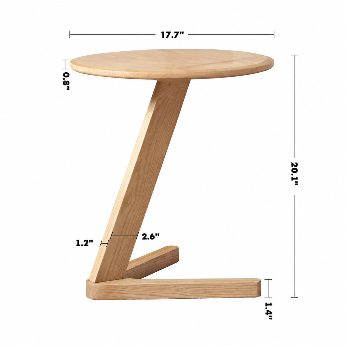 Scandinavian Ash Wood Side Table ZETA Size Chart