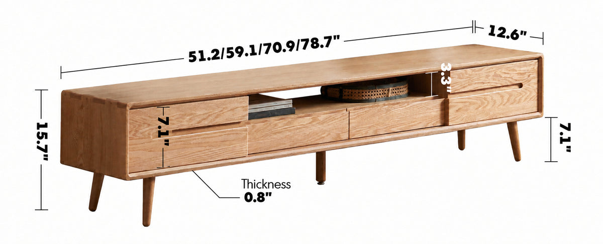 Scandinavian Oak Wood Sliding Door TV Console LINEA Size Chart