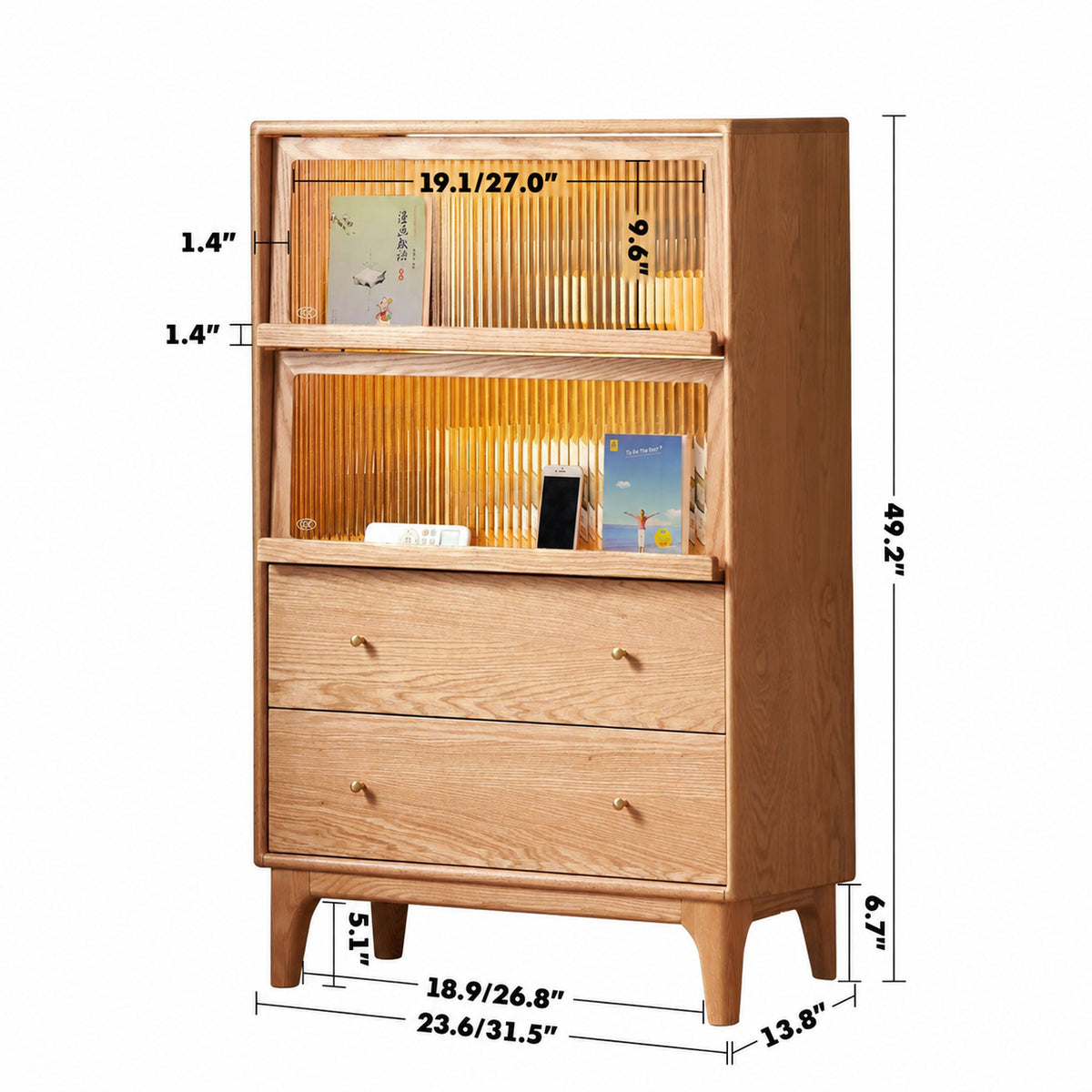 Scandinavian Oak Wood Moru Glass Chest Of Drawers Cabinet GLOW Size Chart