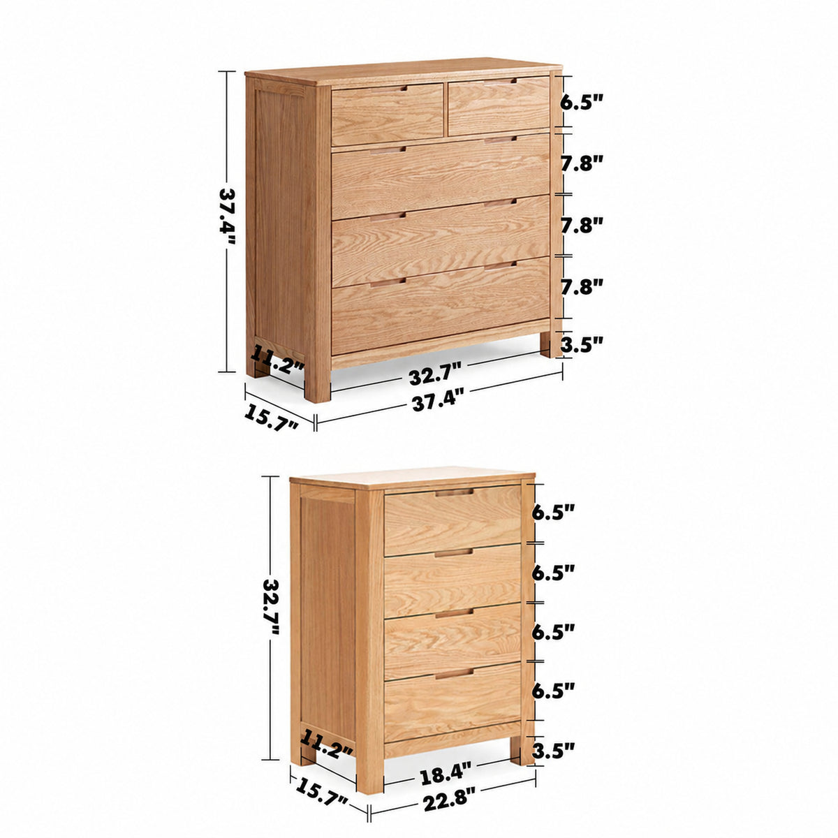 Scandinavian Oak Wood Chest Of Drawers BREEZE Size Chart_2
