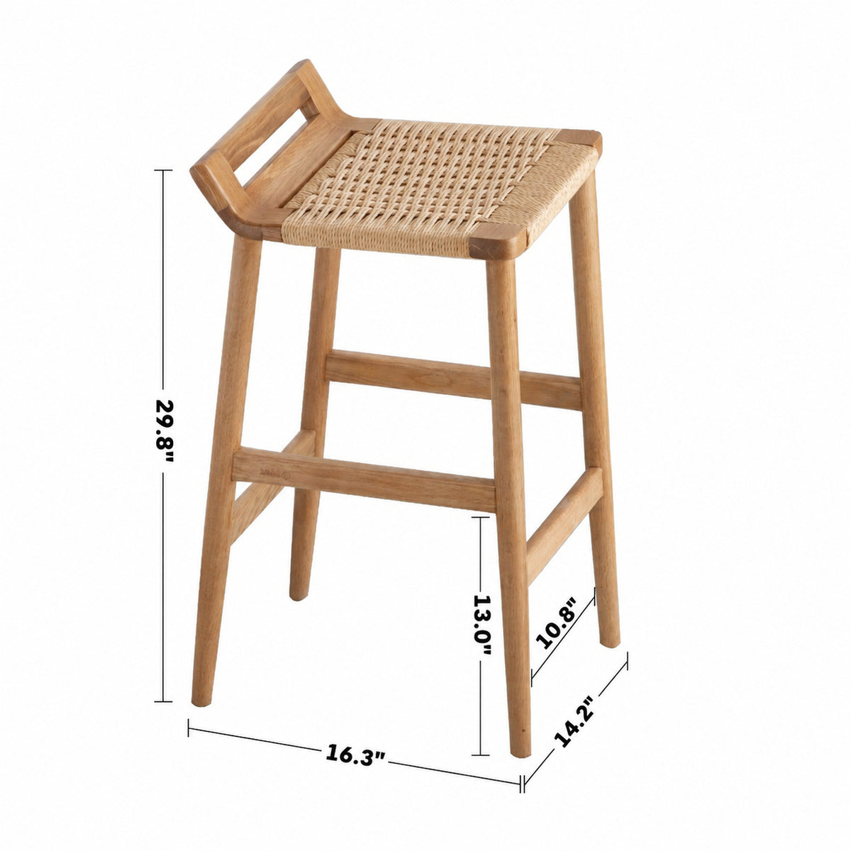 Scandinavian Oak Wood Woven Rope Bar Chair ORA Size Chart