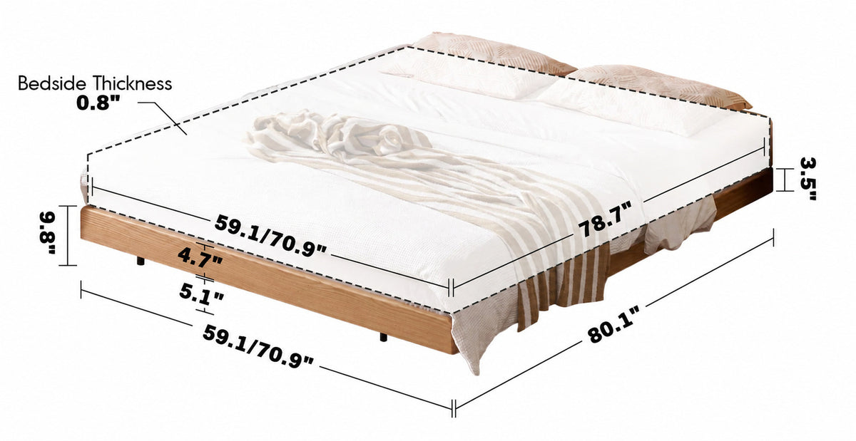 Scandinavian Oak Wood Platform Floating Bed NORA Size Chart