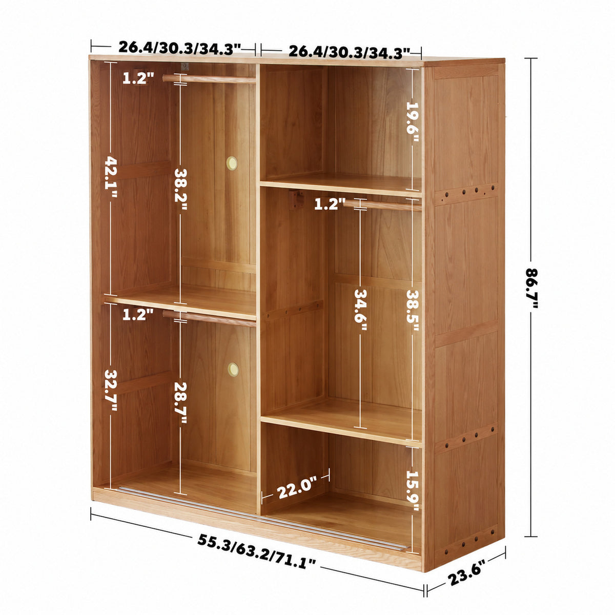 Scandinavian Oak Wood Sliding Door Wardrobe OAKLEY Size Chart