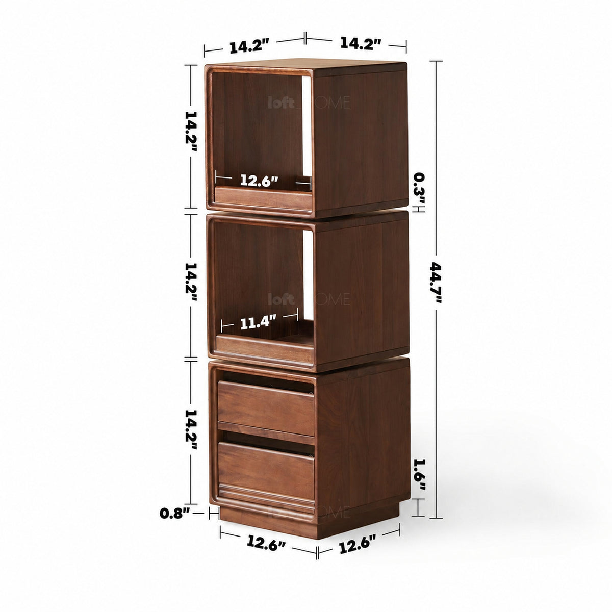 Japandi Walnut Wood Swivel Side Cabinet MONASH Size Chart