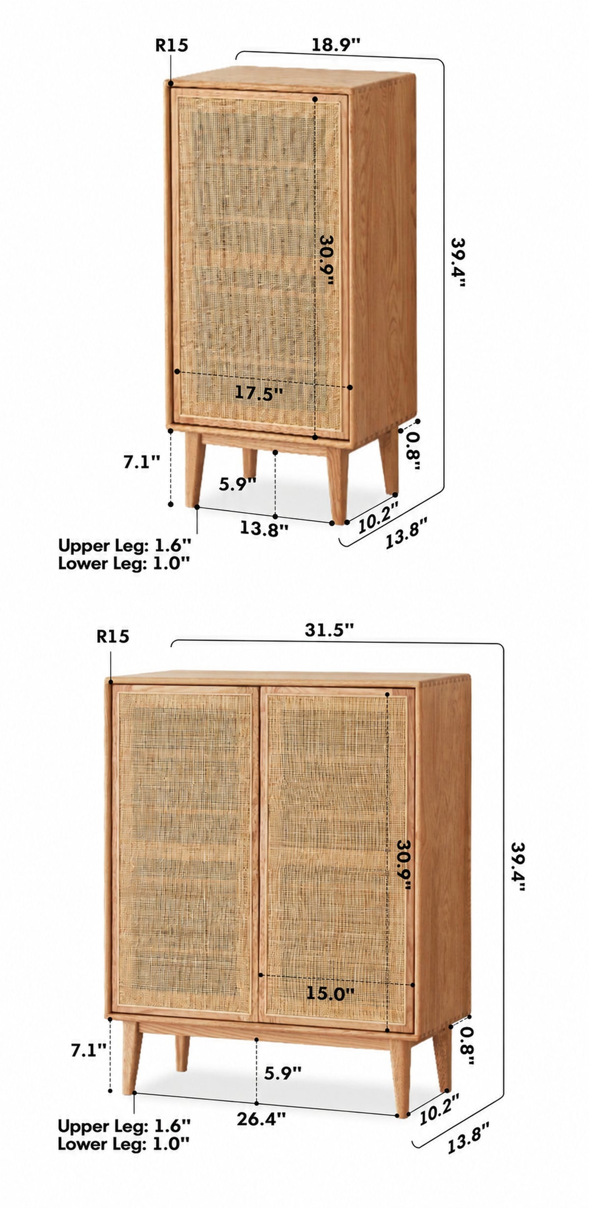 Scandinavian Rattan Oak Wood Shoe Cabinet BERI Size Chart