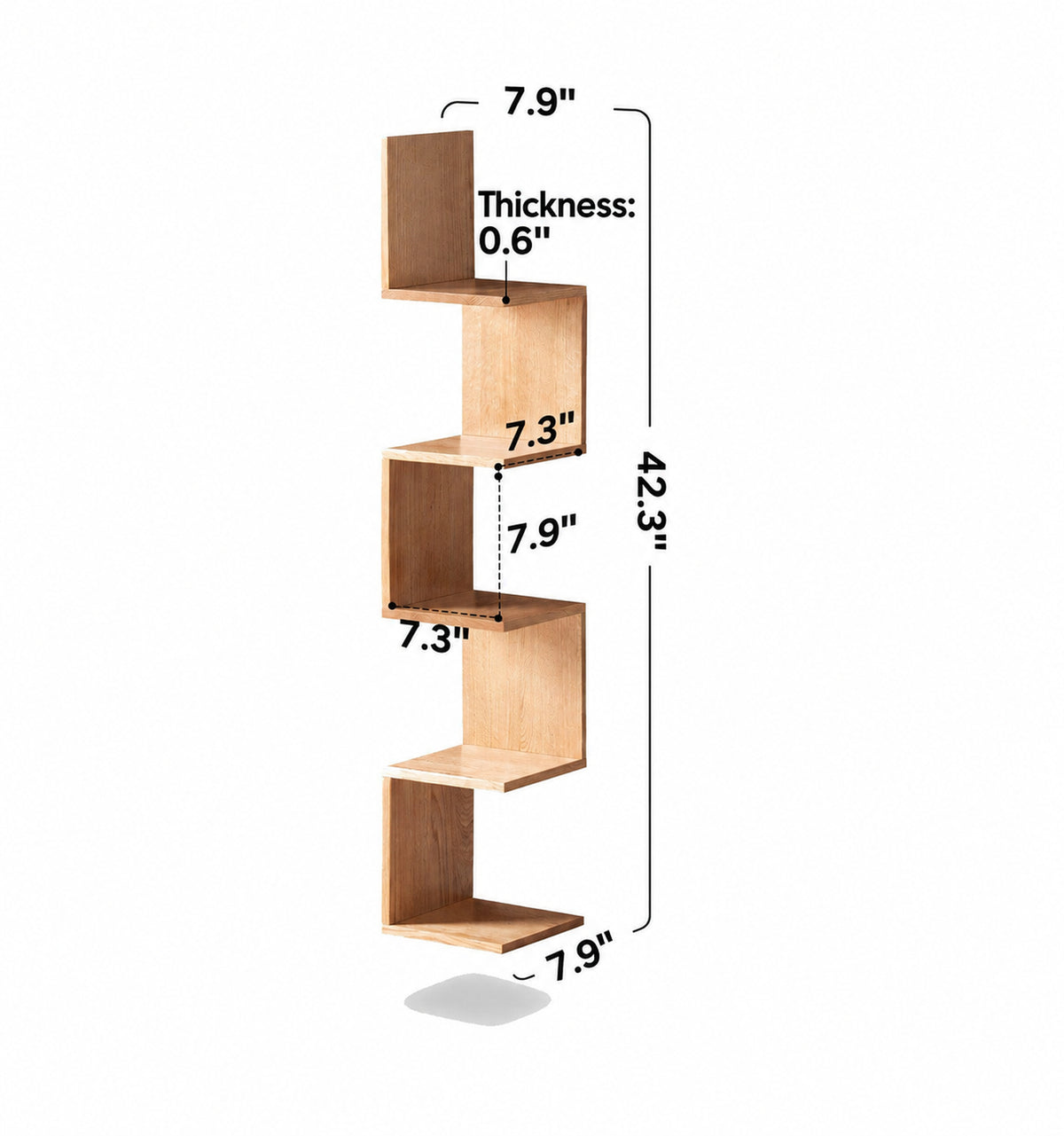 Scandinavian Oak Wood Corner Shelf PITTSBURGH Size Chart