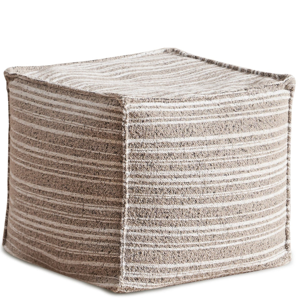 Cream chenille velvet fabric ottoman stripe in white background.