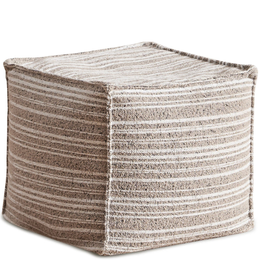 Cream chenille velvet fabric ottoman stripe in white background.
