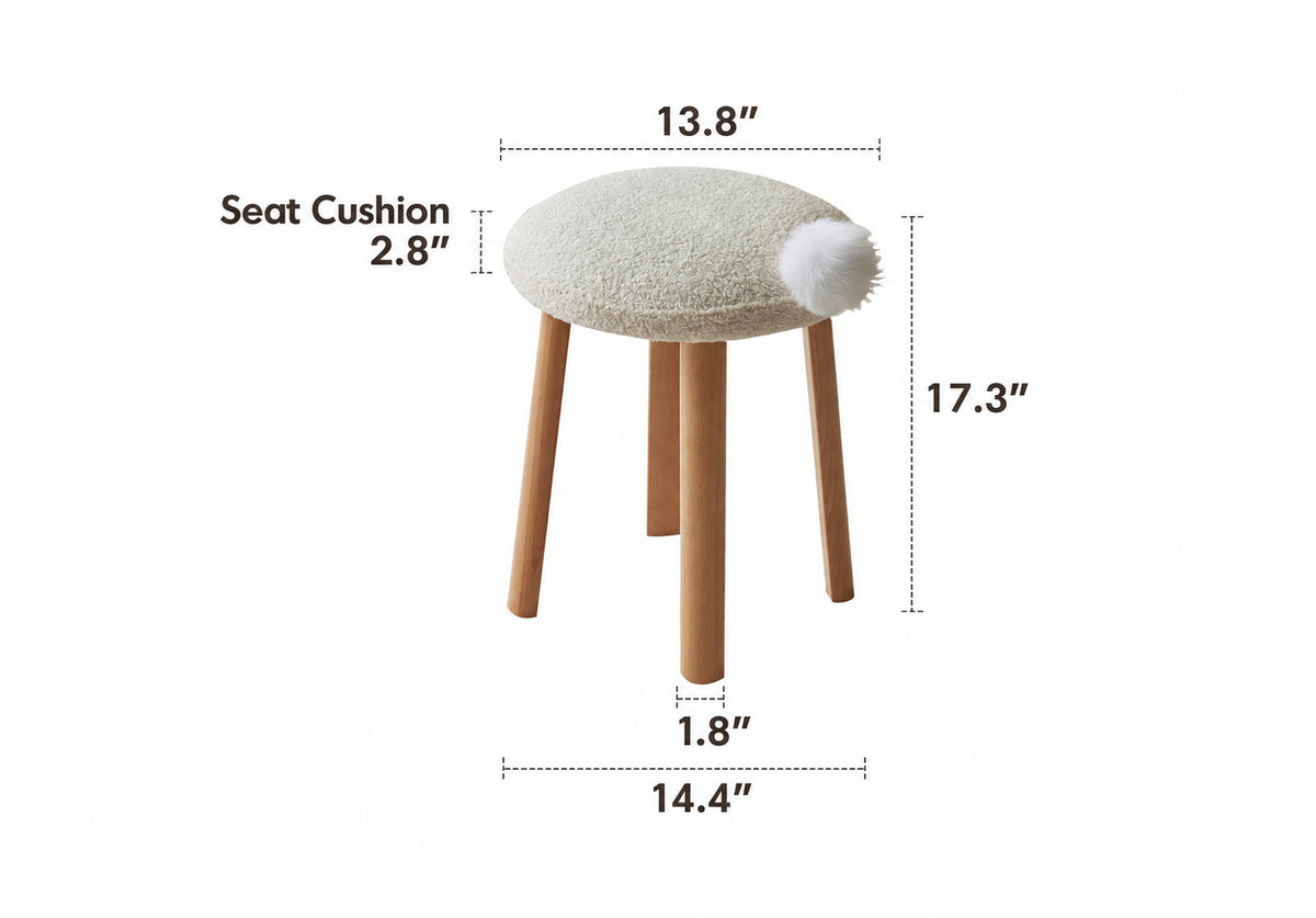 Cream Teddy Boucle Fabric Dressing Stool AMILAN Size Chart