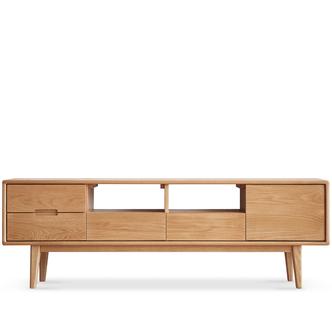 Scandinavian oak wood tv console berry in still life.