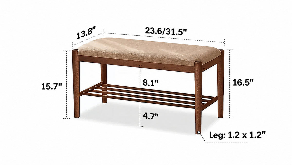 Japandi Oak Wood Shoe Changing Bench FUJI WALNUT Size Chart