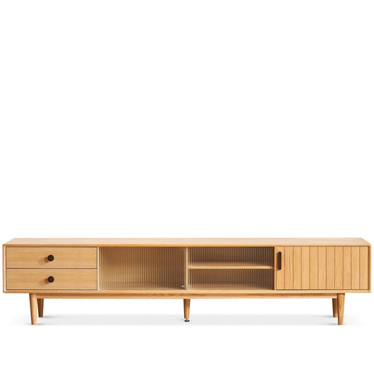 Scandinavian oak wood tv console danya in white background.