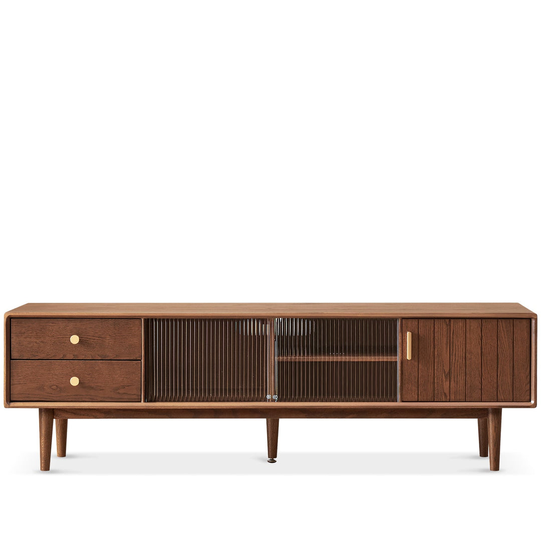 Scandinavian oak wood tv console danya walnut in still life.