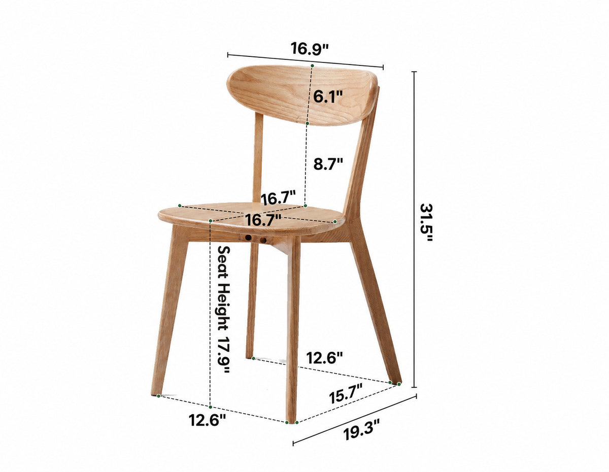 Scandinavian Oak Wood Dining Chairs ELM Size Chart