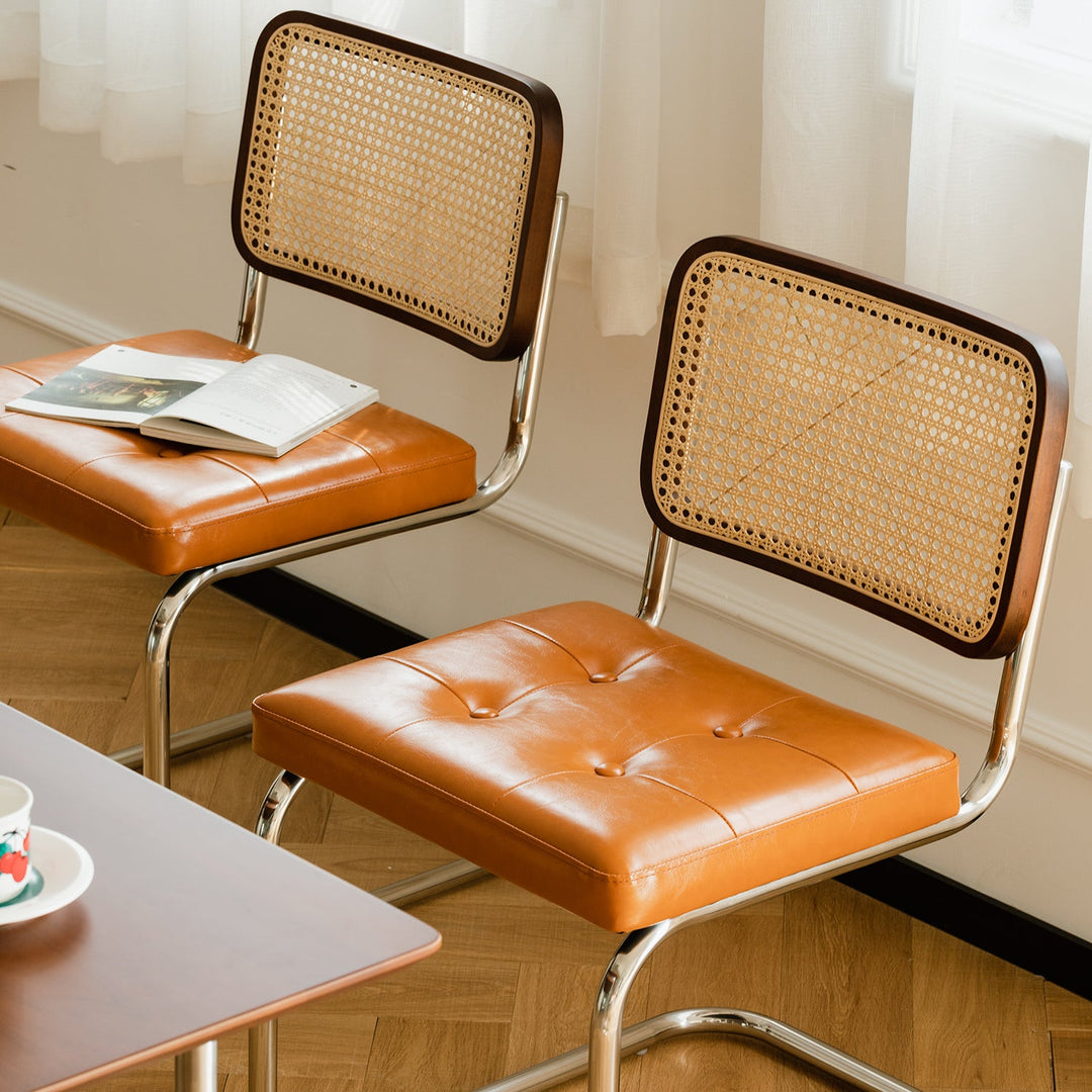 Vintage Rattan PU Leather Dining Chair HOH XIL