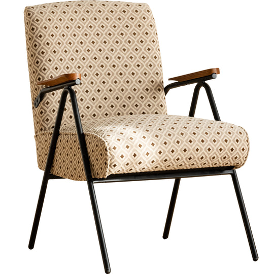 Bauhaus mixed weave fabric 1 seater sofa wheat in white background.