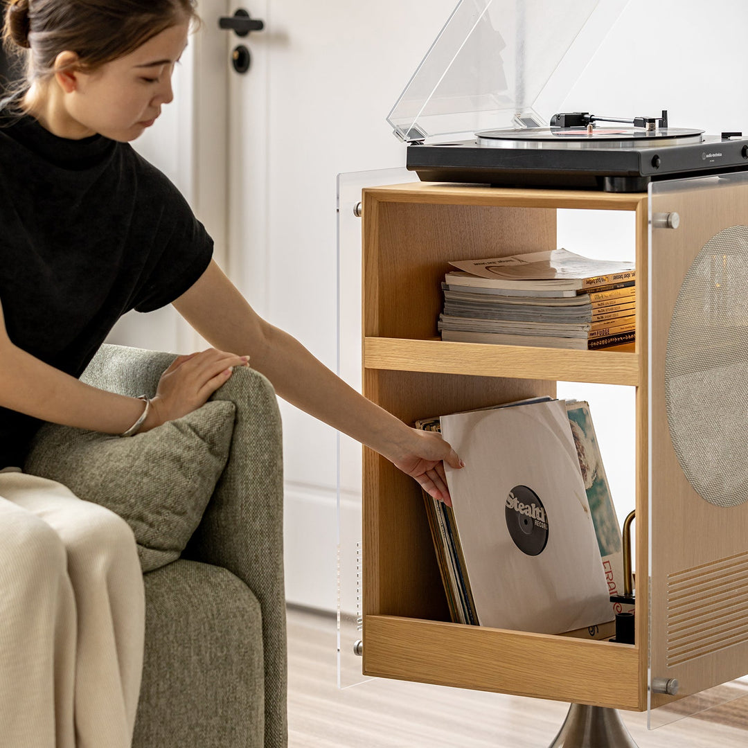 Minimalist Oak Wood Veneer Revolving Side Table MUSE
