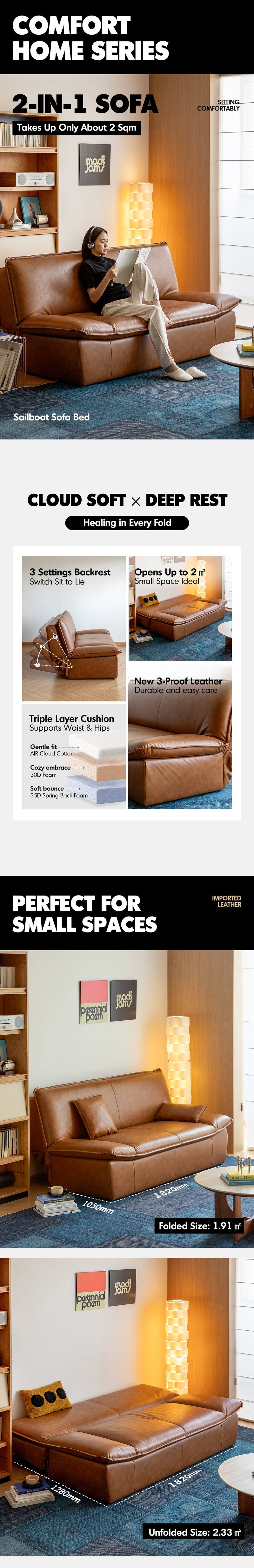 Modern Microfiber Leather 2 Seater Sofa Bed SAILBOAT More Details and Instruction