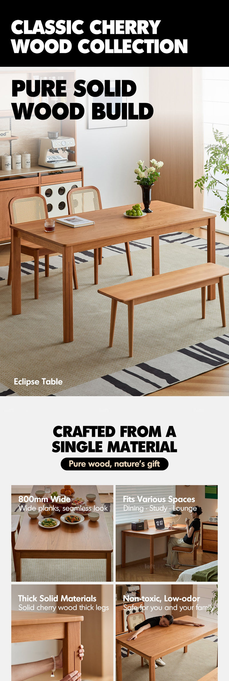 Scandinavian Cherry Wood Dining Table ECLIPSE More Details and Instruction