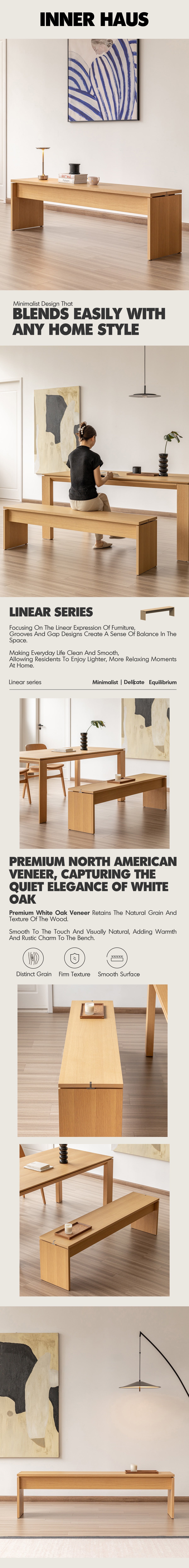 Minimalist Oak Wood Veneer Plywood Dining Bench HORIZON More Details and Instruction